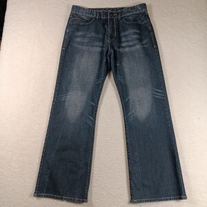 Guess Jeans Mens 36x32 Blue Denim Baggy Wide Leg Streetwear Flap Pocket Whiskers